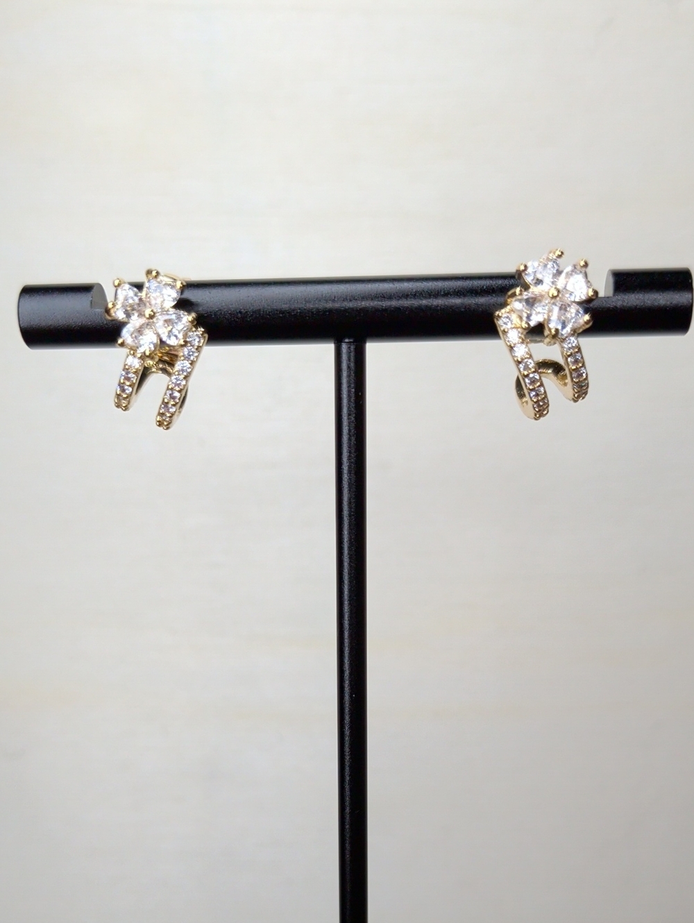 18k Gold Plated Clover Heart Cubic Zirconia Huggie Earrings